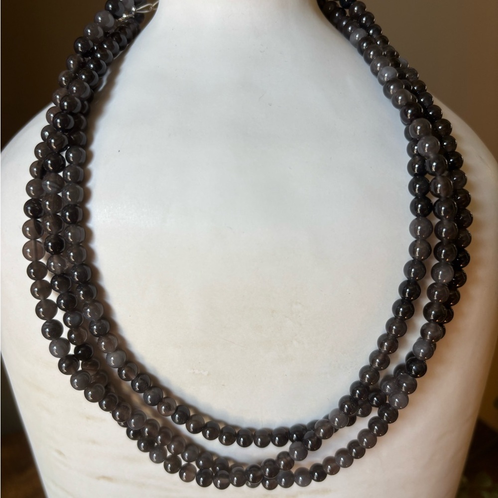 Jay King DTR Botswana Agate 3-Strand Necklace Gray Banded Gemstone Sterling 925